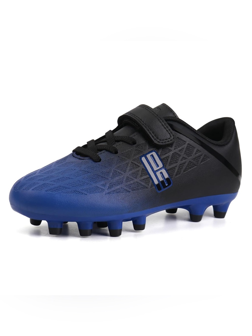 Brooman Kids Firm Ground Soccer Cleats black-and-blue gradient design Unisex 3.5